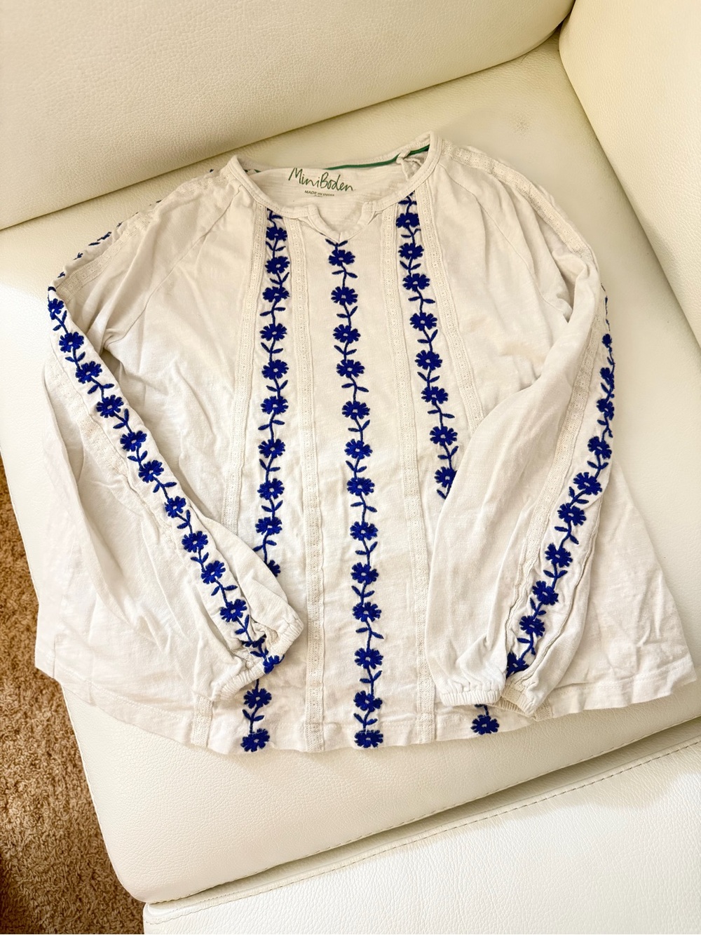 Mini Boden White Top with Blue Accents